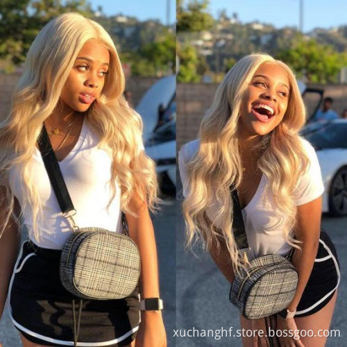 HD lace wigs virgin european remy human hair single knots lace top wigs blonde color 613# body wave